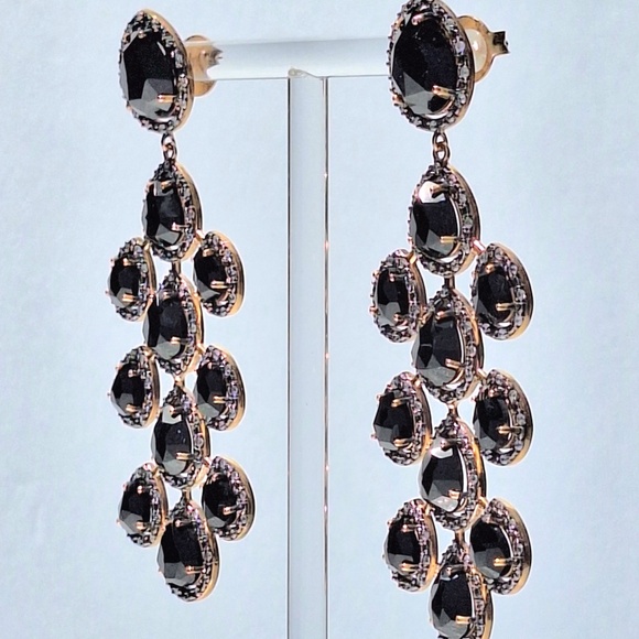 Black Onyx Chandelier Drop Earrings NWOT - Picture 2 of 3